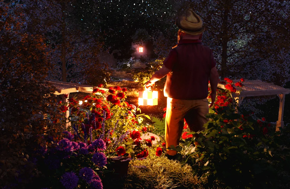夜间花园三维场景